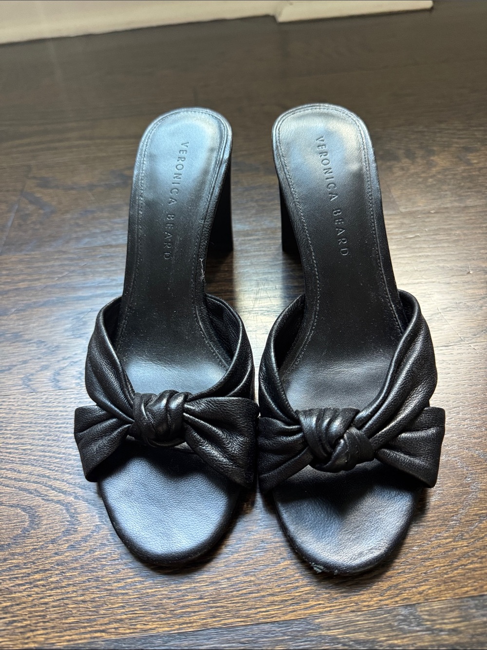 Veronica Beard Black Leather Knot Mule Sandals